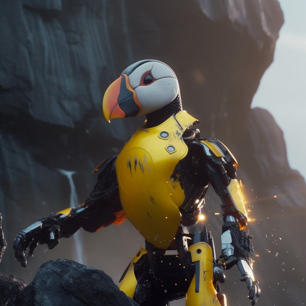 PalladiusFigata_a_robot_puffin_yellow_armor_spitting_fire_reali_3d0e16cb-e42e-4465-a206-a96b60f81b87