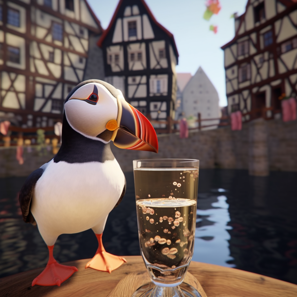 PalladiusPacans_a_puffin_in_Strasbourg_alsacian_buildings_sippi_b5975fd8-1327-40d5-b4f3-2c0f6cddd9ed