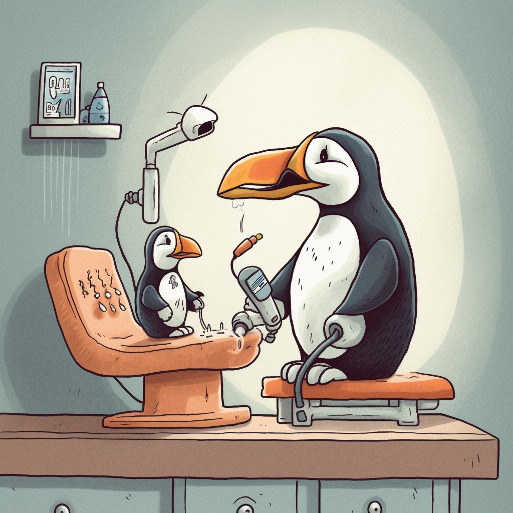 PalladiusPacans_a_sad_antropomphic_puffin_waiting_on_the_dentis_d40a2af0-0a88-4117-97cc-4b52877d9447