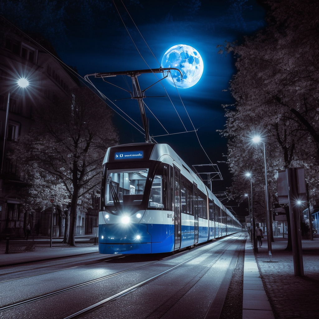 PalladiusPacans_white_and_blue_Zurich_tram_going_to_space_cosmi_b358a240-4020-4205-8a39-1dff7a286233